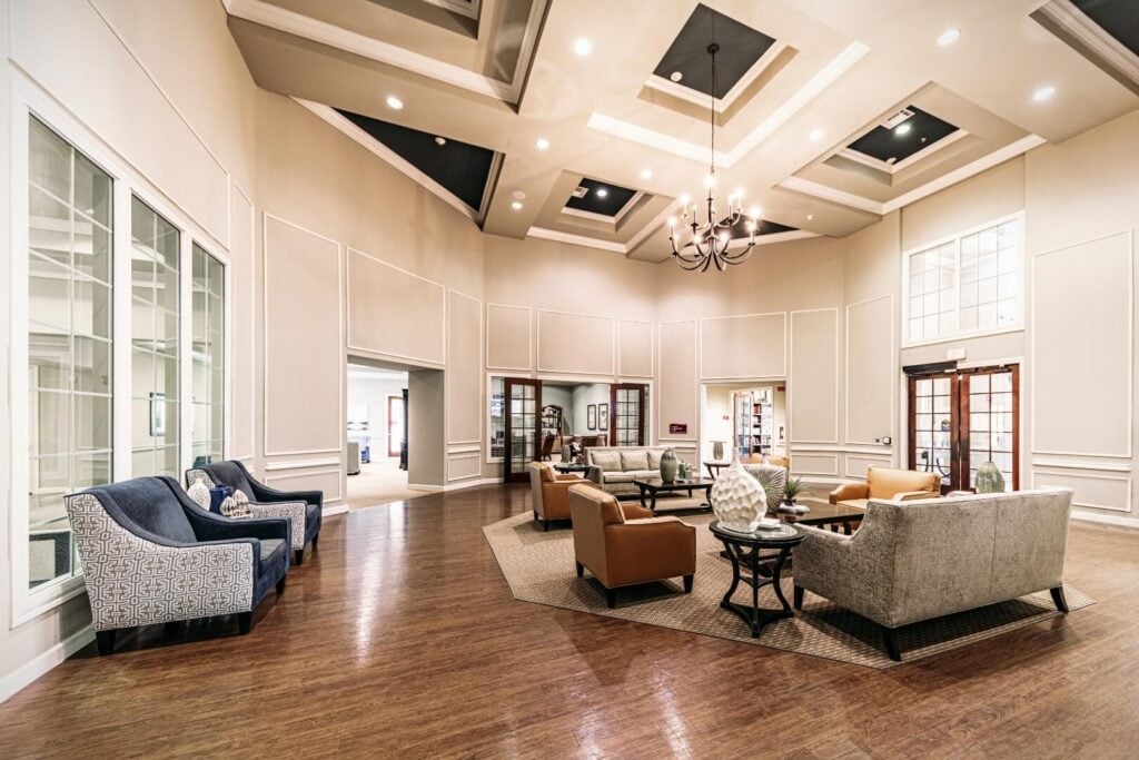 Grand Two-Story Lobby With Elegant Seating at an Assisted Living Community
