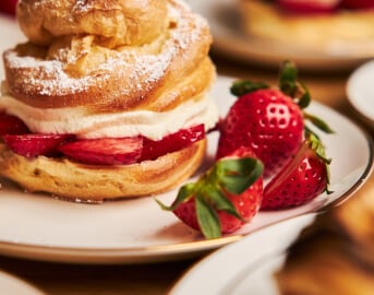 Freshly Made Strawberry Pastry Dessert Served to Elderly Residents in Independent Living Freshly Made Strawberry Pastry Dessert Served to Elderly Residents in Independent Living